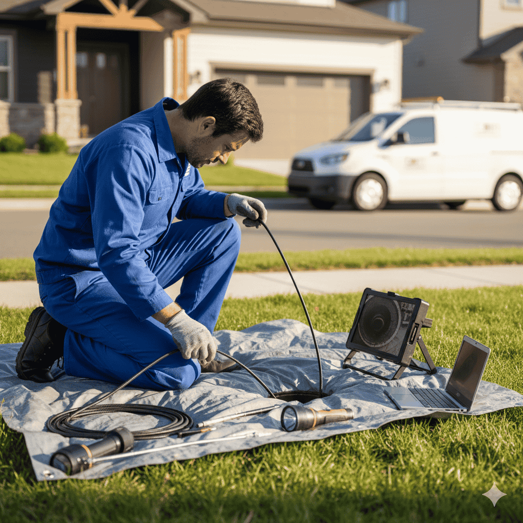 HD fiber-optic sewer camera providing real-time video inspection of residential sewer line in Rosenberg